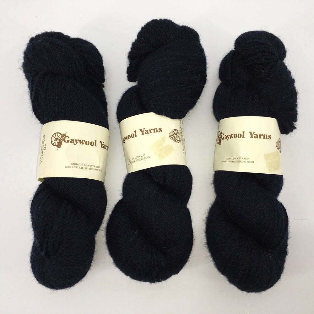 Gaywool Yarns Black 100% Australian Merino Wool Yarn Hanks - Lot 3 - Knitting